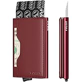 VULKIT Slim Pop up Wallet for Women Minimalist Credit Card Holder with Leather Slots Men's Bifold RFID Blocking Metal Wallets