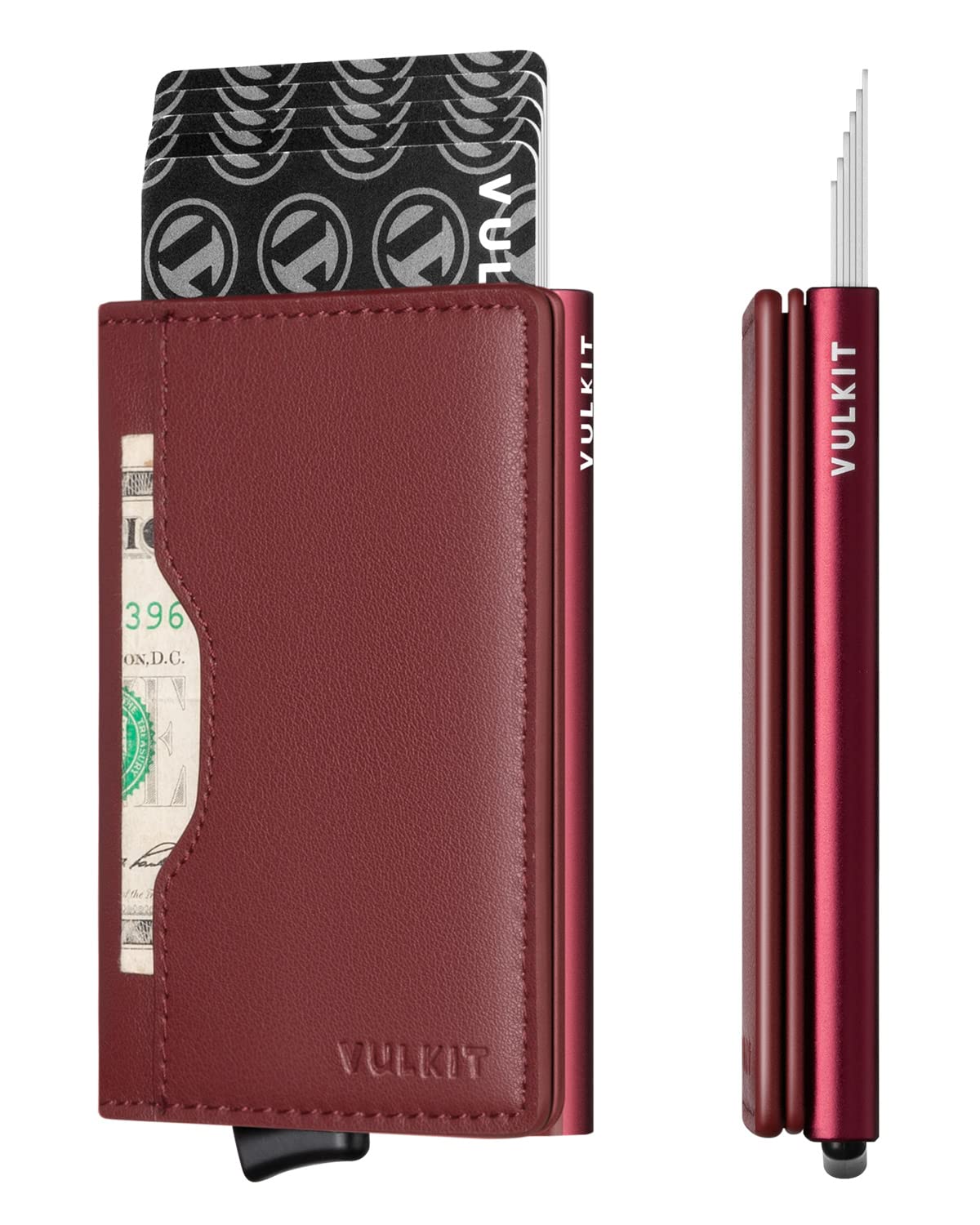 VULKIT Credit Card Holder RFID Blocking with Leather Slots Slim Minimalist Card Wallet for Men or Women, Burgundy