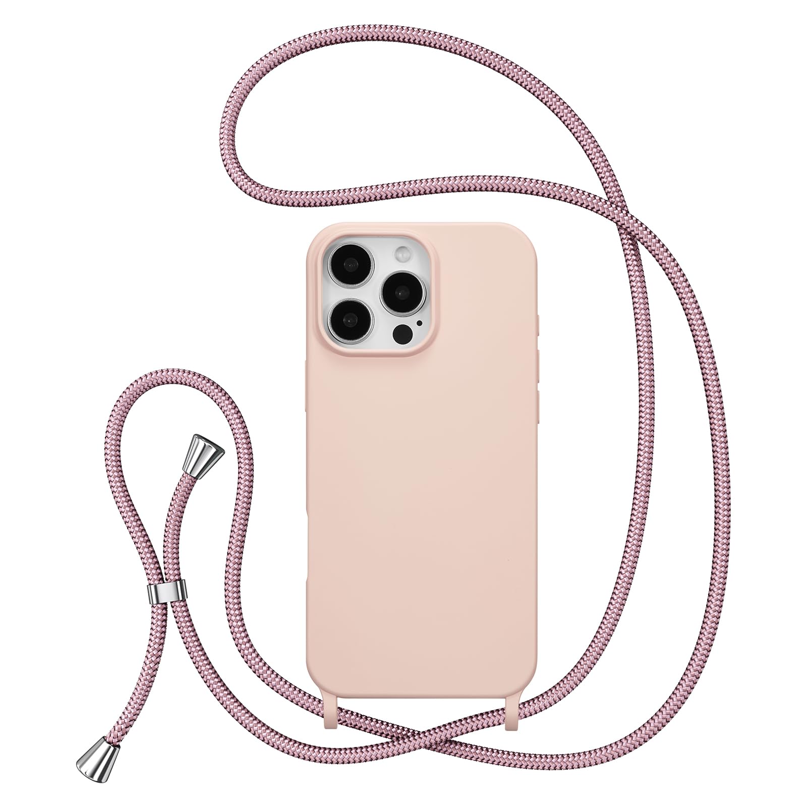 ZTOFERA Crossbody Lanyard Case for iPhone 15 Pro (6.1-Inch), Liquid Silicone Protective Phone Case with Strap Adjustable Neck Cord Necklace Soft Cover, Pink — image 1