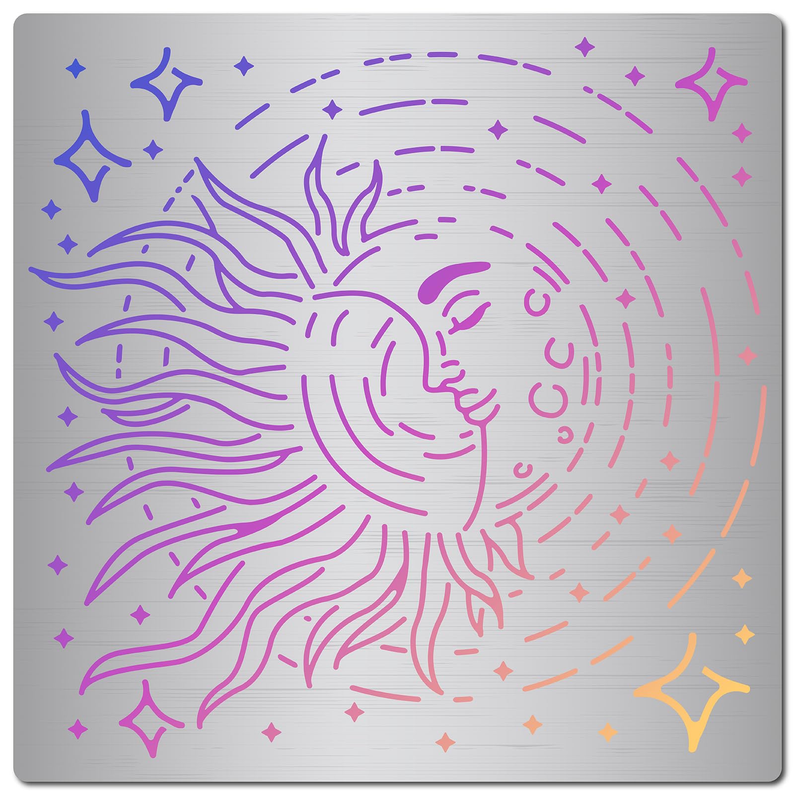 GORGECRAFT 6.3" x 6.3" Moon Sun Planet Metal Stencil Stainless steel Decoration Galaxy Stars Reusable Template Drawing Painting Stencils for Engraving Scrapbooking Wood Burning Painting DIY Projects