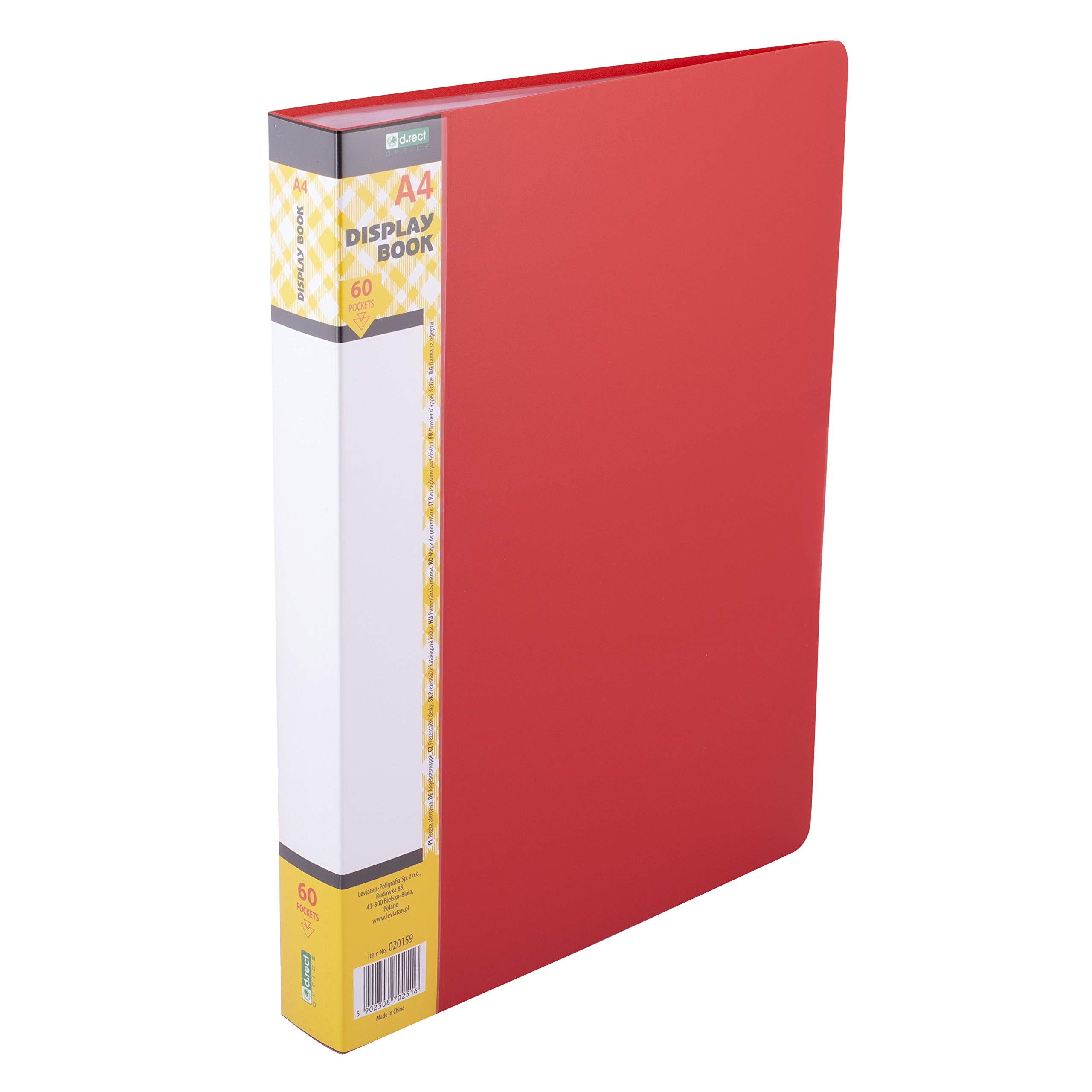 D.RECT Display Book PP A4, 60 Sleeves, Display Folder, Solid, Presentation Folder, Offer Folder, Red
