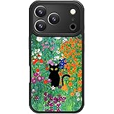 FUNMIKO for iPhone 17 Pro Case - Wireless Charging & Military-Grade Protection - Wildflower Design for Women Girls, Non-Slip Matte Cover Shock-Absorbing Corners - Black Cat in The Flowers