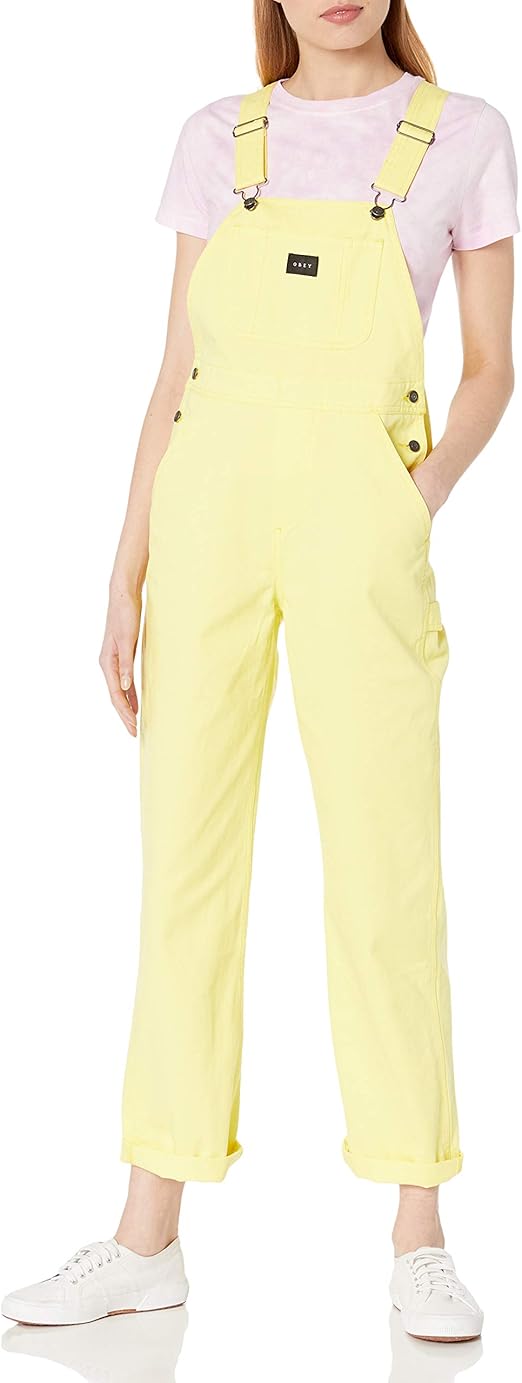 OBEY Women's Relaxed fit Overalls with Utility Painters Pockets, Lemon