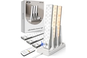 EZVALO 6-Pack Under Cabinet Lighting with Charging Station, Rechargeable Motion Sensor Lights, 3 Color Temps, Dimmable 62 LED