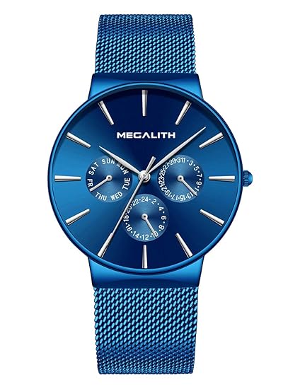Herren Uhr Männer Wasserdicht Sport Edelstahl Mesh Schwarz Dünne Armbanduhren Klassische Elegant Datum Kalender Analog Quarz 