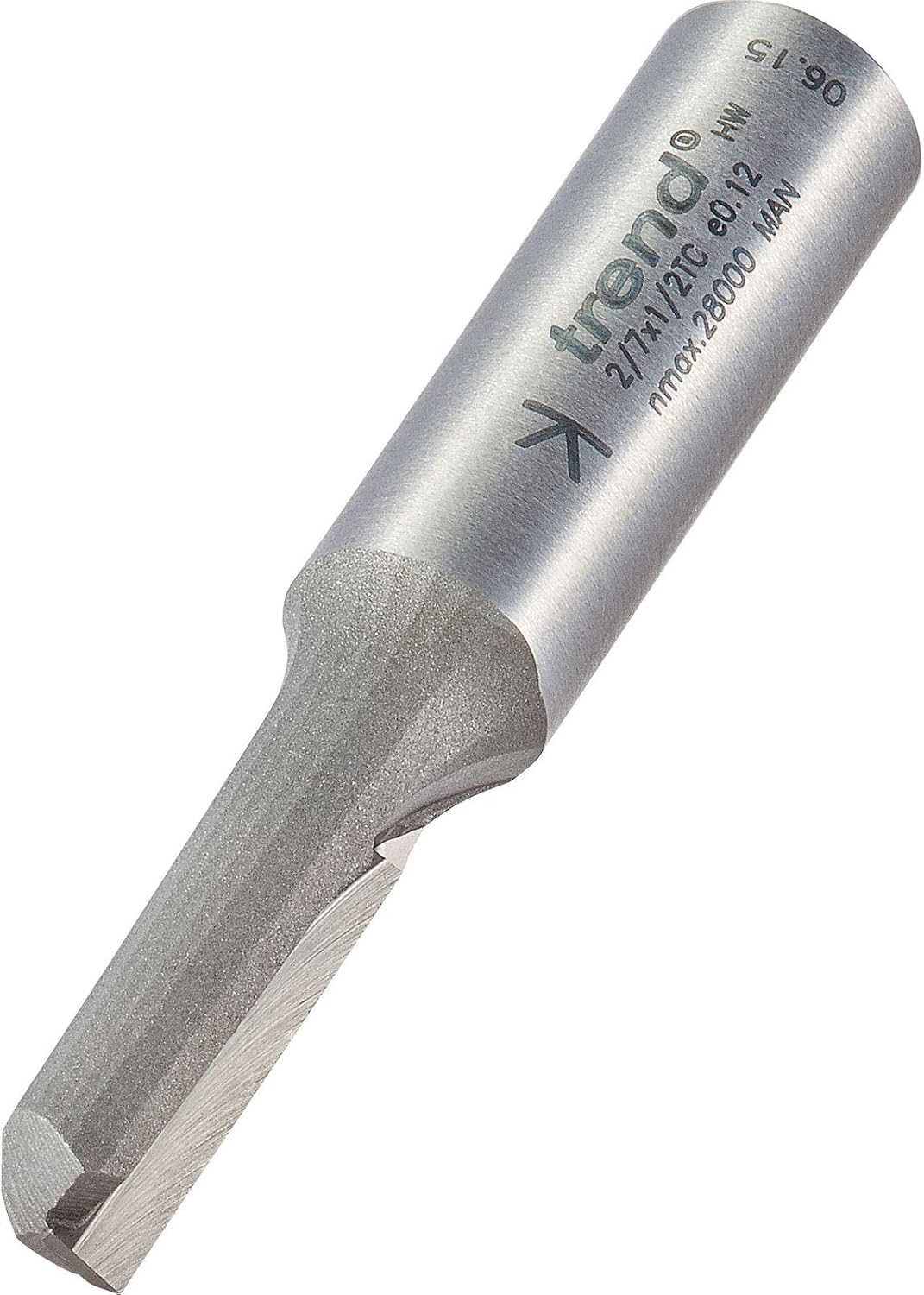 Trend Professional Single Flute Router Cutter, 1/2 Inch Shank, 9.5mm Cut Diameter & 25mm Cut Length, Tungsten Carbide Tipped, 2/7X1/2TC