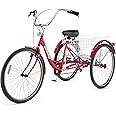 MarKnig 7 Speed Adult Tricycle, 24/26 Inch 3 Wheel Bikes with Large Basket, Cruiser Bike for Women/Men/Seniors, Adult Trike for Outdoor/Shopping/Recreation/Picnic