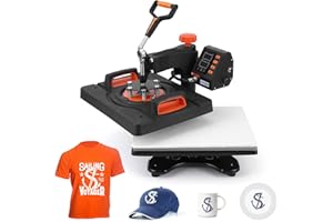 6 in 1 Heat Press Machine 12x15 Inch - Digital Swing-Away Sublimation Transfer Press - Slide Out Design, 360° Swivel, 3 Prese