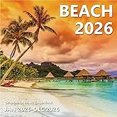 2026 Wall Calendar 12 Month, Beaches Large Wall Calendar 2026 from January to December 2026, Thick & Sturdy Glossy Paper for Home & Office Monthly Organization, 12"x 24"Open