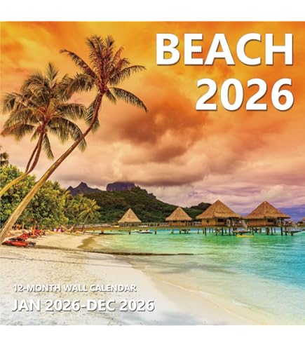 2026 Wall Calendar,Calendar 2026, November 2025 - December 2026, Wall Calendar BEACHES, 12" X 24