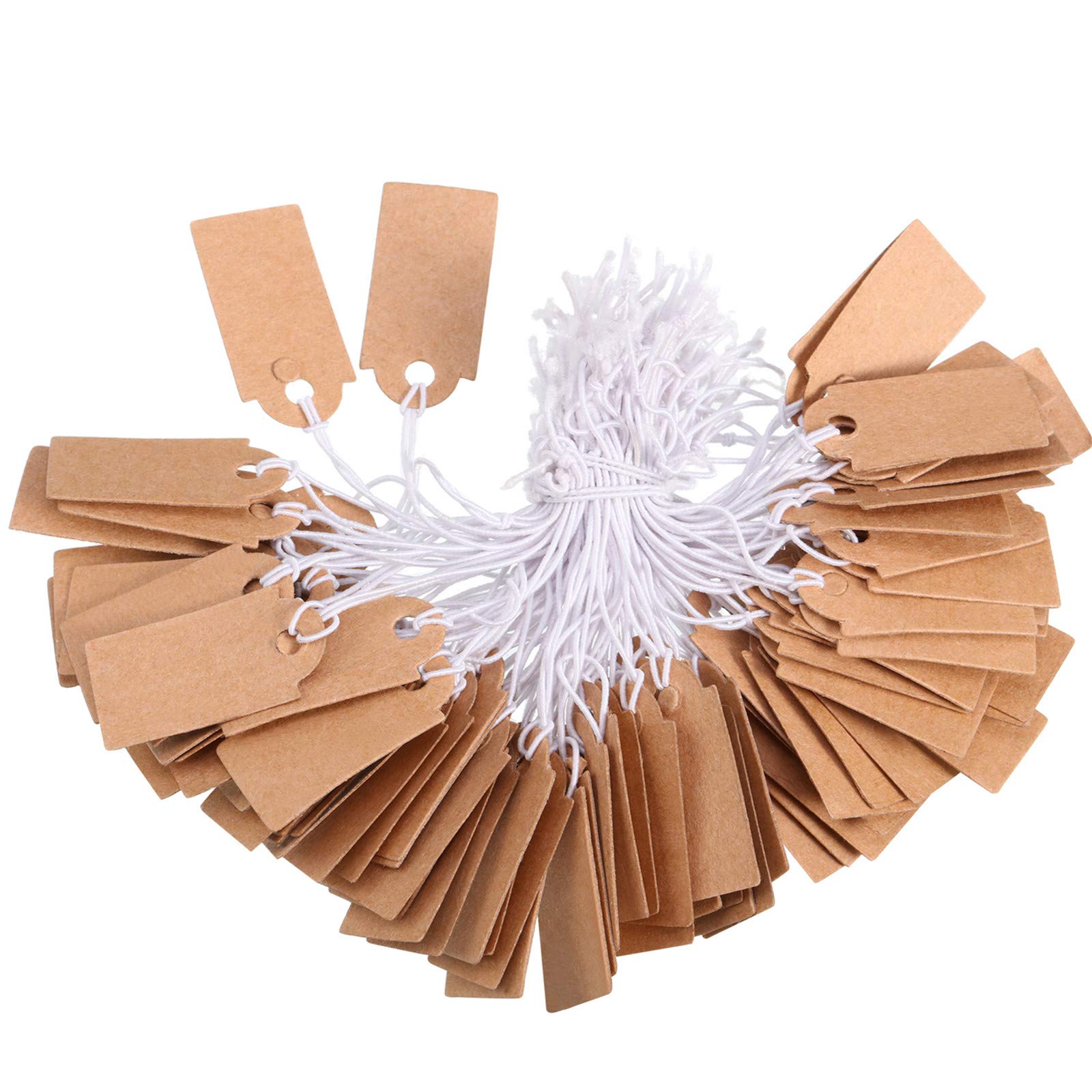Marking Tags Kraft Price Tags Writable Blank Price Labels Display Tags with Elastic Hanging String, 1.02 x 0.47 Inch (500 Pieces)
