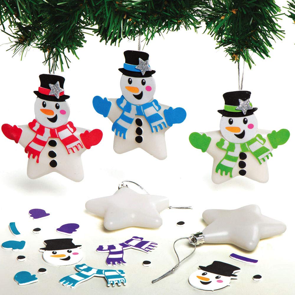Baker Ross Snowman Star Bauble Kits – Pack of 6, Make Your Own Christmas Bauble Decoration, Christmas Decoration Craft Kit (AX514)
