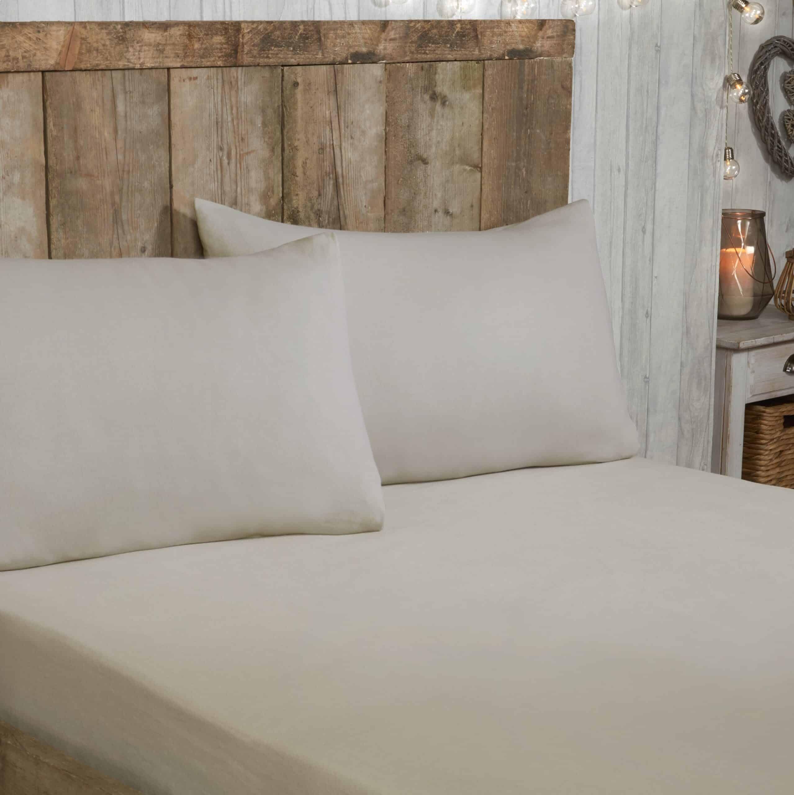 Sanctuary 100% Brushed Cotton Fitted Bed Sheet, Natural, Double