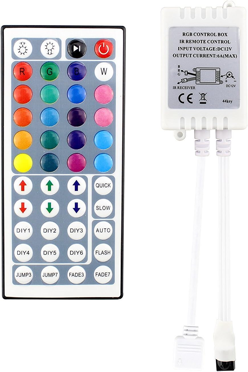 Relohas IR Remote Controller,44Key Panel with Controller Box for DC 12V 5050 3528 RGB Led Strip Light