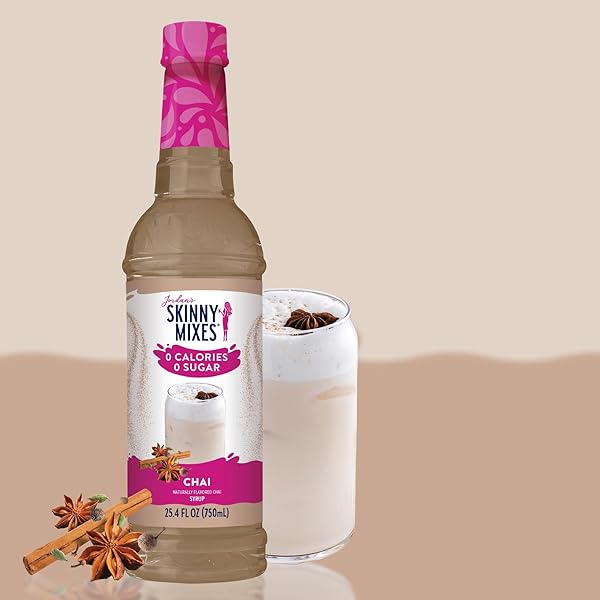 JORDAN’S SKINNY MIXES SUGAR FREE COFFEE SYRUP, CHAI COFFEE FLAVORING SYRUP, ZERO CALORIE DRINK MIX, CHAI LATTES, BAKING, PROTEIN SHAKE OR COCKTAIL, DAIRY & GLUTEN FREE, KOSHER, 25.4 FL OZ