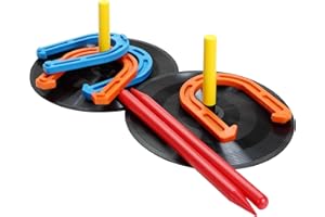 ISANCHA Outdoor Indoor Rubber Horseshoes Set Includes 4 Horseshoes,2 Pegs,2 Rubber Mats,2 Red Plastic dowels,Beach Games Perfect for Tailgating,Camping,Backyard,Fun for Kids Adults