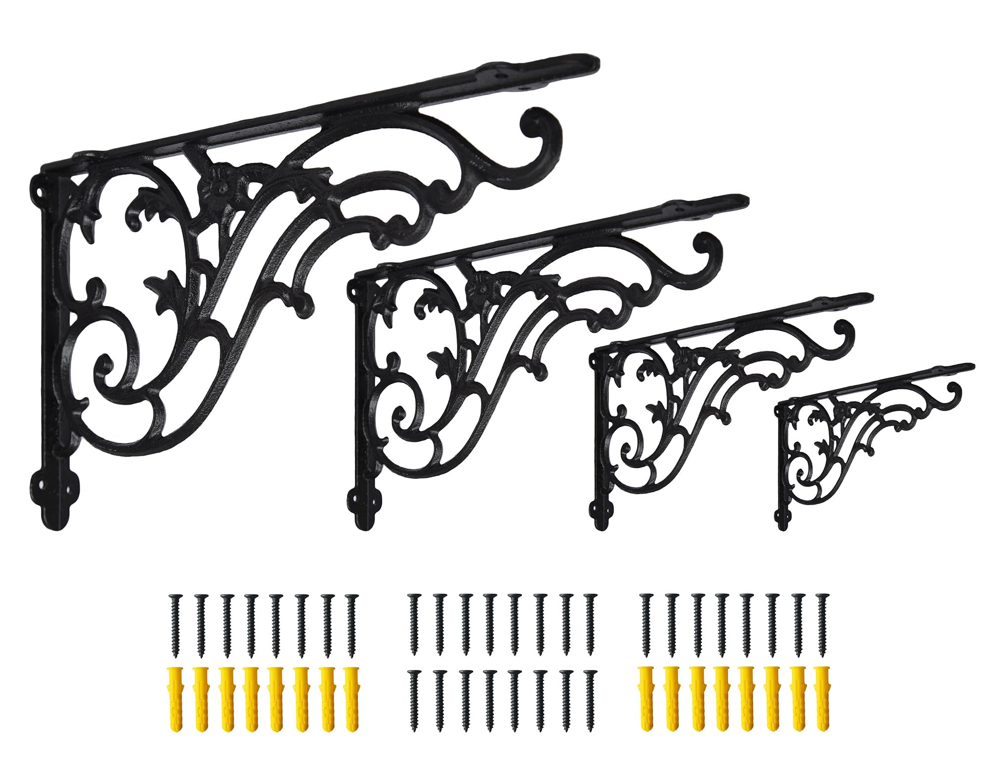 Photo 1 of 14''x8.5'' Decorative Shelf Brackets,4 Pack Cast Iron Shelf Supply,14 Inch Large Antique Black Corbesl,Screws Anchors Included