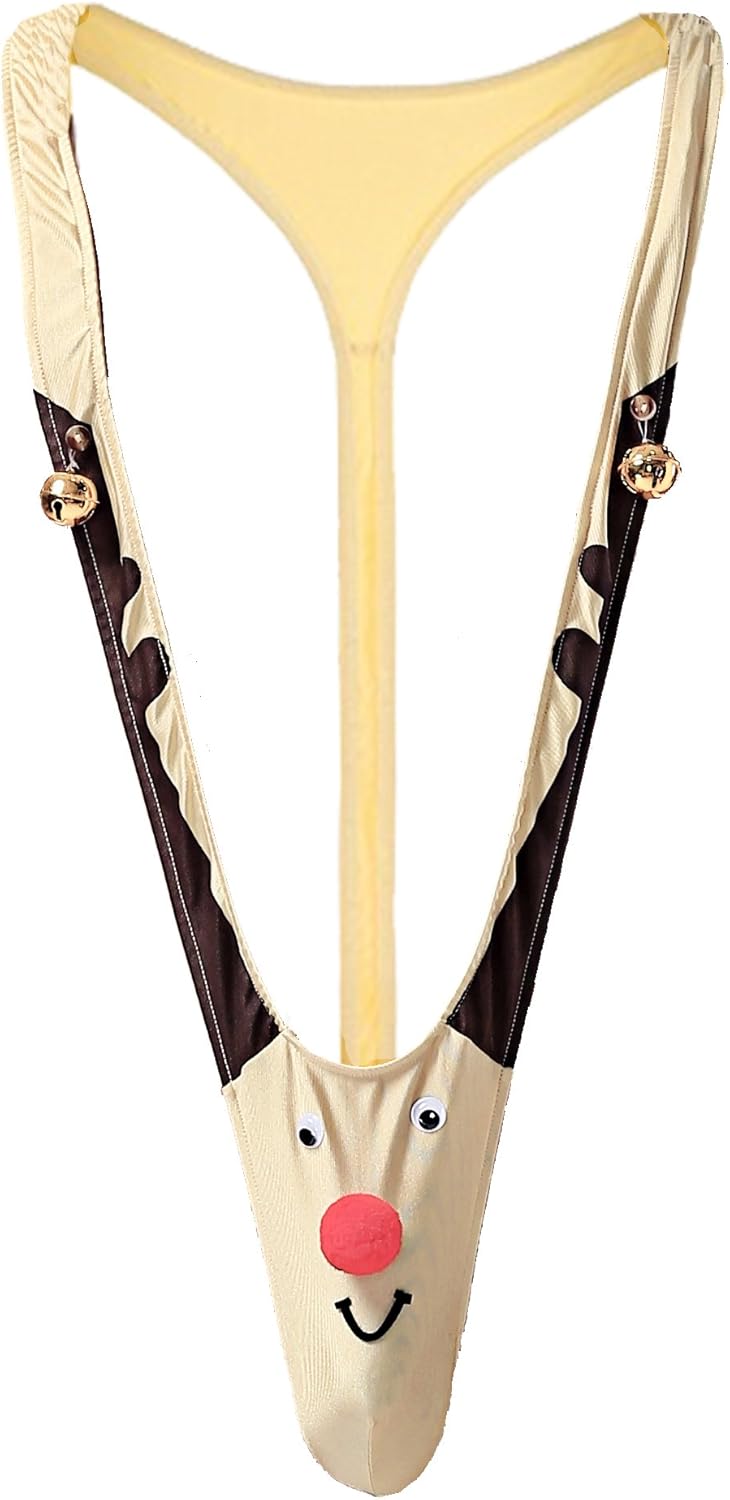 FreeNFond Men’s Christmas Gag Gift Reindeer GString Mankini Thong