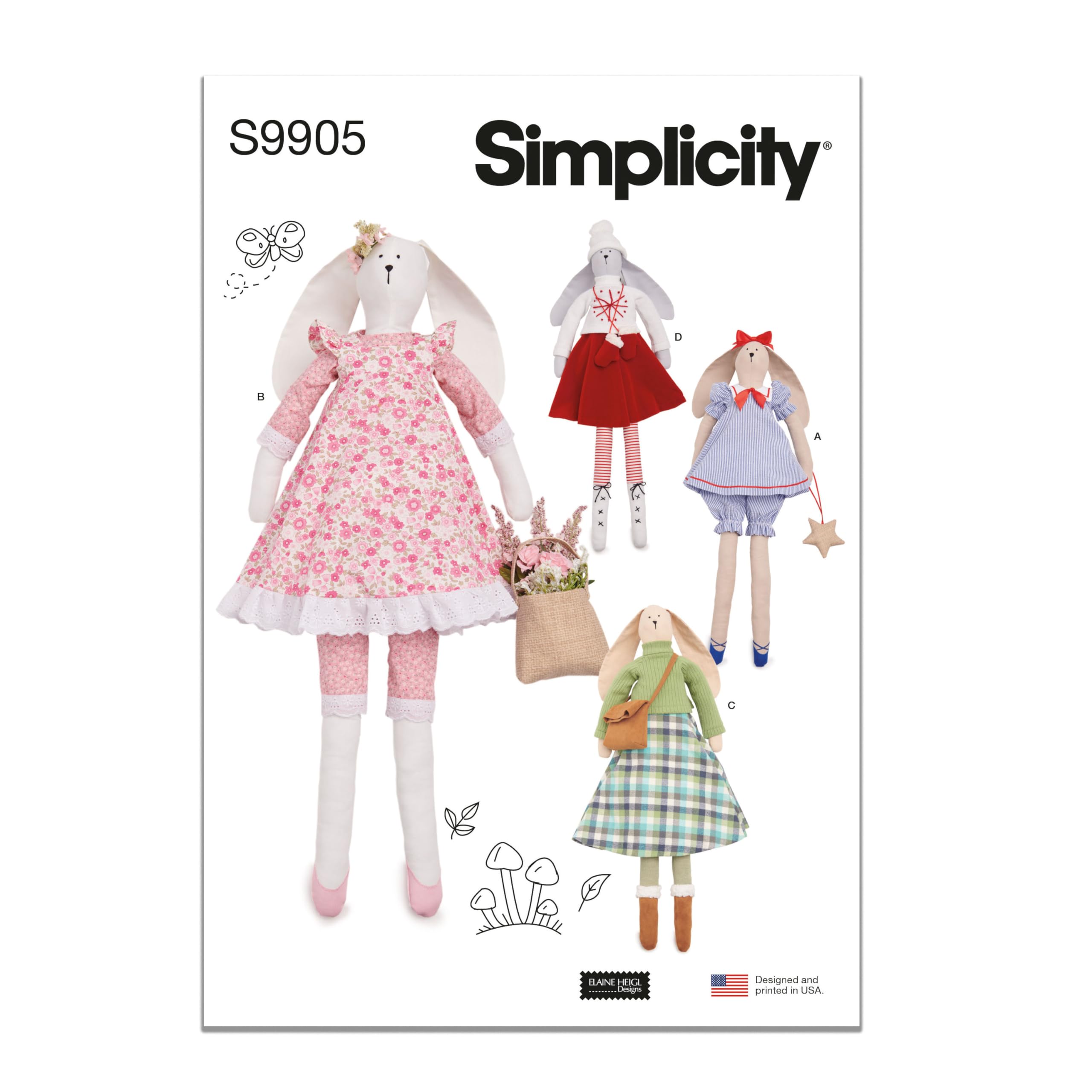 SIMPLICITY SS9905OS Slender Plush Bunny and Clothes by Elaine Heigl Designs OS (ONE Size)