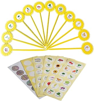Amazon Com Decorative Plant Label Garden Stake Pack 12 Nursery Plant Tags With 72 Sticker Decals Reflective Birds Away Stake Helper Sunflower Garden Marker Large Plant Label For Outdoor Garden Kids Garden Gift