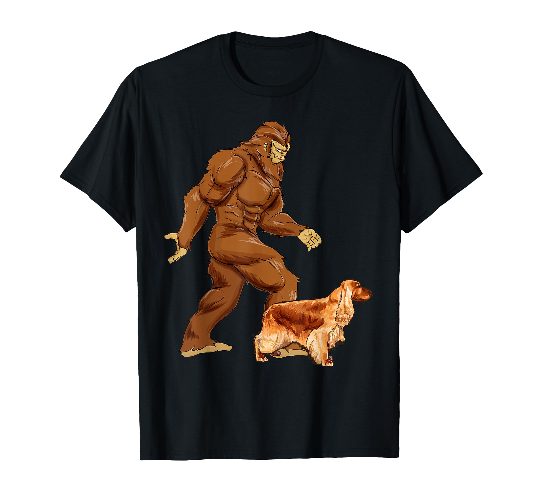 Funny Bigfoot Walking English Cocker Spaniel Sasquatch Dog T-Shirt