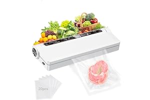 KE MOXIEY Vacuum Sealer Machine for Food, 75KPA Strong Suction, Moist/Dry Modes, 20 Vacuum Seal Bags for Food, Digital Countdown Timer, Compact Lightweight,with Starter Kits(White)