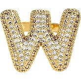 Cicy Bell Initial Rings for Women 14k Gold Plated Cubic Zirconia Delicate Letter Chunky Statement Open Rings Gifts for Her
