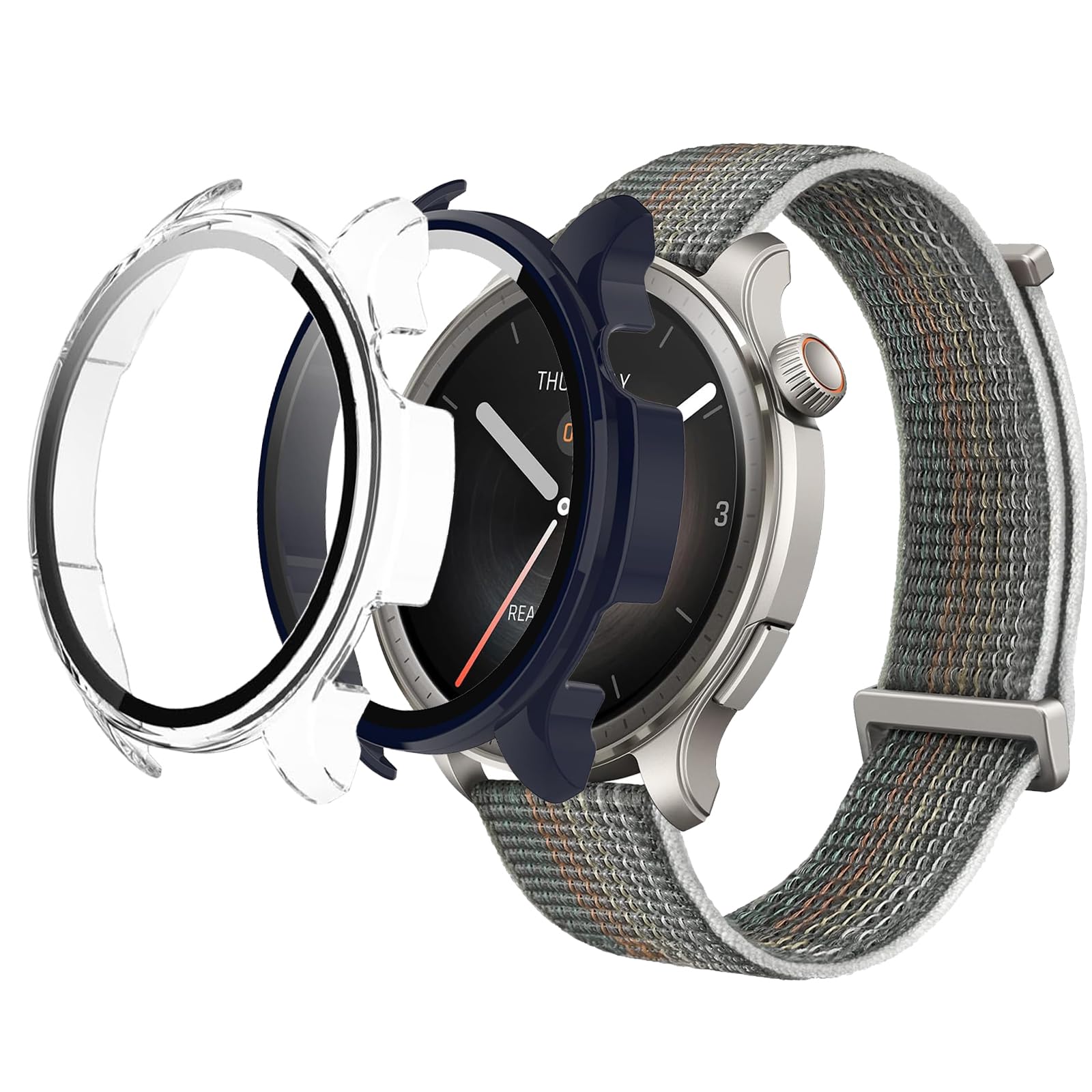 KUSINHOKA [2Pack] Case for Amazfit Balance Tempered Glass Screen Protector，PC Hard Case Tempered Glass Screen Protection Cover Slim Full Cover Scratch Proof Protector，Blue+Transparent