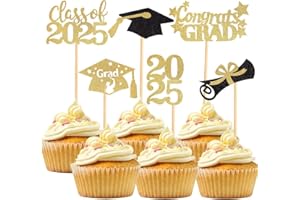 ZYCOZZN 60 Pcs 2025 Graduation Cupcake Toppers,Glitter Class of 2025 Cupcake Toppers 2025 Congrats Grad Cap Diploma Cupcake Picks for Graduation Theme Party Cake Decorations,Gold