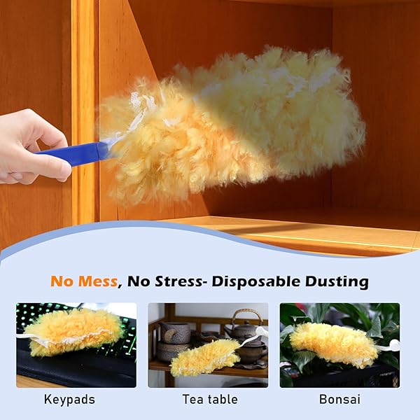 DUSTER REFILLS FOR SWIFFER DUSTERS, MULTI SURFACE 360 DEGREE DUSTERS REFILLS & 2 HANDLE, DISPOSABLE HEAVY DUTY DUSTERS REFILLS FOR CLEANING (30 COUNT + 2 HANDLE, WHITE&ORANGE)