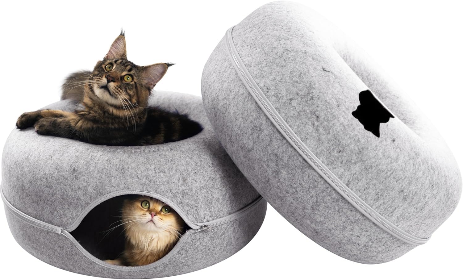 Photo 1 of *Missing Parts*
CATTASAURUS Peekaboo Cat Cave for Multiple & Large Cats Up to 30-45 Lbs, Scratch Detachable & Washable Tunnel Bed, Comfy Donut Cat Cave (Light Gray + Light Gray, Large)