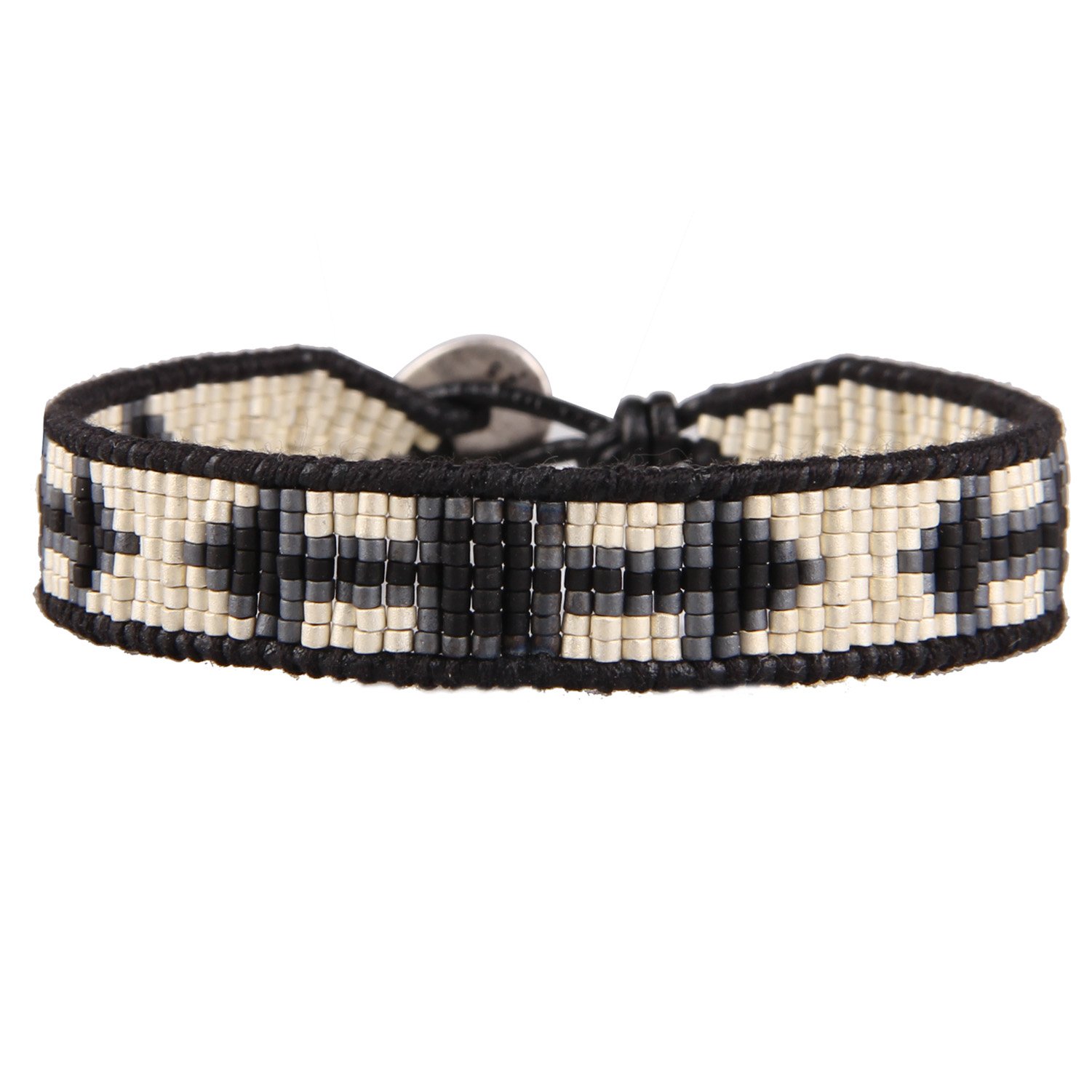 KELITCH New Miyuki Beaded Strand Bracelet New Leather Wrap Bracelets Woven Braided Womens Bracelets (Black)