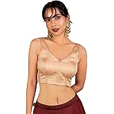 FIGURE'S DESIGNER Women's Cotton Silk Stretchable (Smocked) Sweetheart V Neck Sleeveless Readymade Saree Blouse STNS2