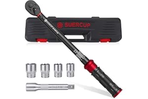SUERCUP 1/2-Inch Drive Click Torque Wrench 6 PCS Professional Torque Wrench, 10-170 ft.lb/13.6-230.5 Nm, Dual-Direction Adjustable 72 Tooth Torque Wrench for Moto and Car Maintenance