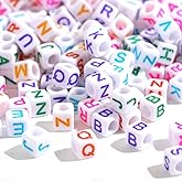 DAHI 1000PCS Cube Letter Beads Colorful Square Alphabet Bead A-Z Acrylic 6mm Letter Beads for Jewelry Making (Color White 6x6mm)