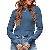 JPGLOV Womens Fall Cropped Sweaters 2026 Trendy Long Sleeve Crewneck Ribbed Knit Pullover Jumper Tops