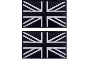 2 PCS AliPlus UK United Kingdom Flag Patches Embroidered Tactical Military Morale Patch Applique Fastener Hook and Loop(Black White)