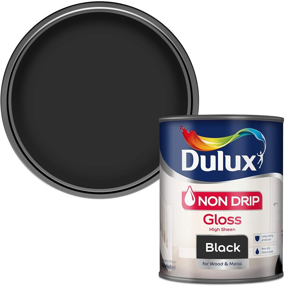 Dulux Non Drip Gloss Paint for Wood and Metal Black 750 ml