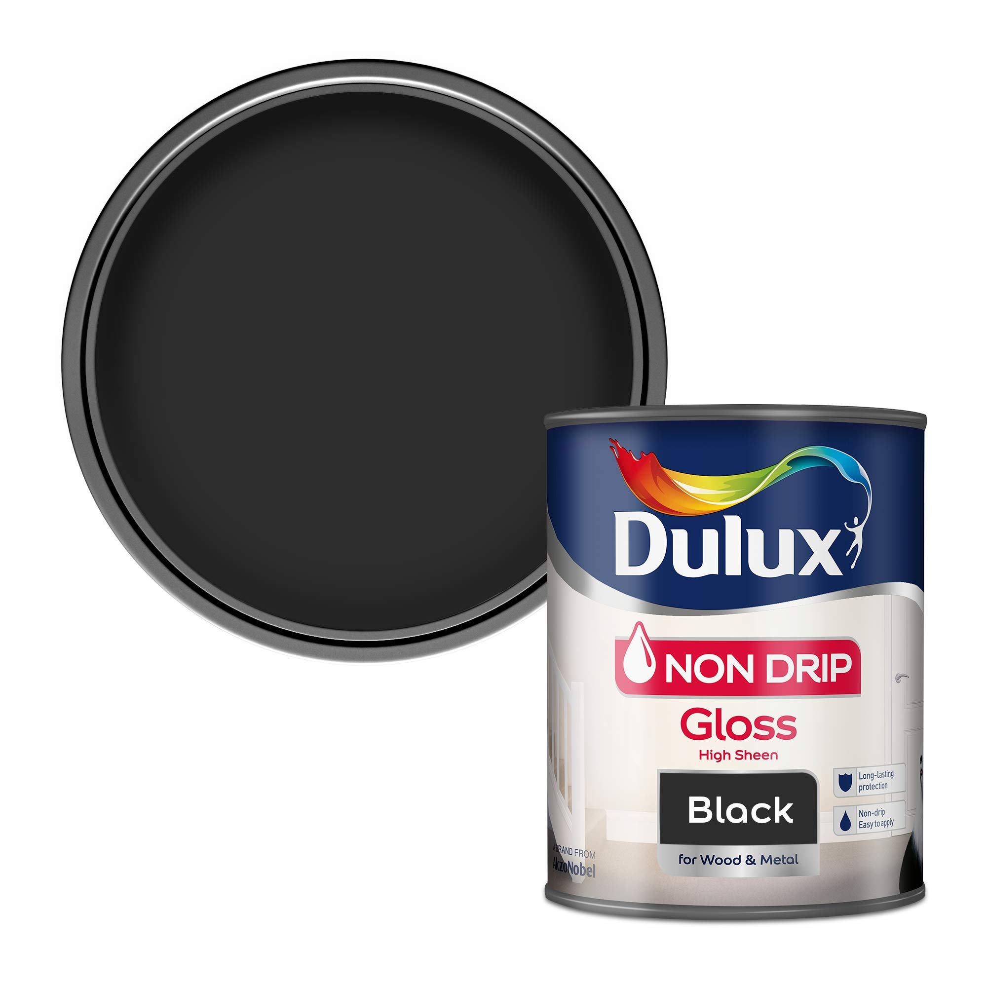 Dulux Non Drip Gloss Paint For Wood And Metal, Black, 750 ml