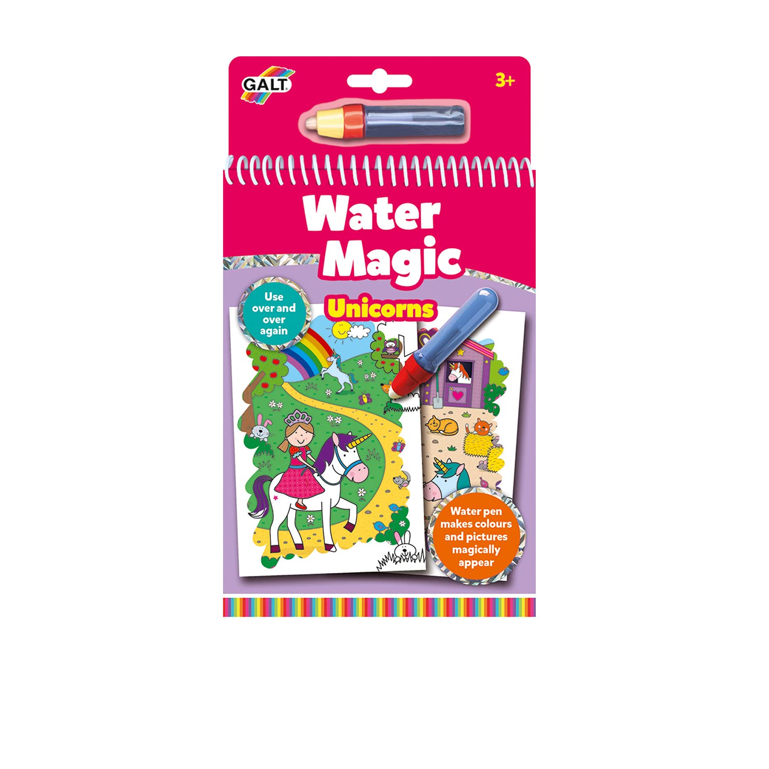Galt Water Magic Unicorns - Unicorn Themed, Reusable Colouring Books for Children, Reusable Pictures for Kids to Colour - Magically Reveal Hidden Pictures with Water Pen - For Ages 3 Years Plus