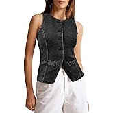 Tankaneo Womens Button Down Denim Vest Tops Sleeveless Fitted Jean Tank Tops Summer Trendy Casual Waistcoat