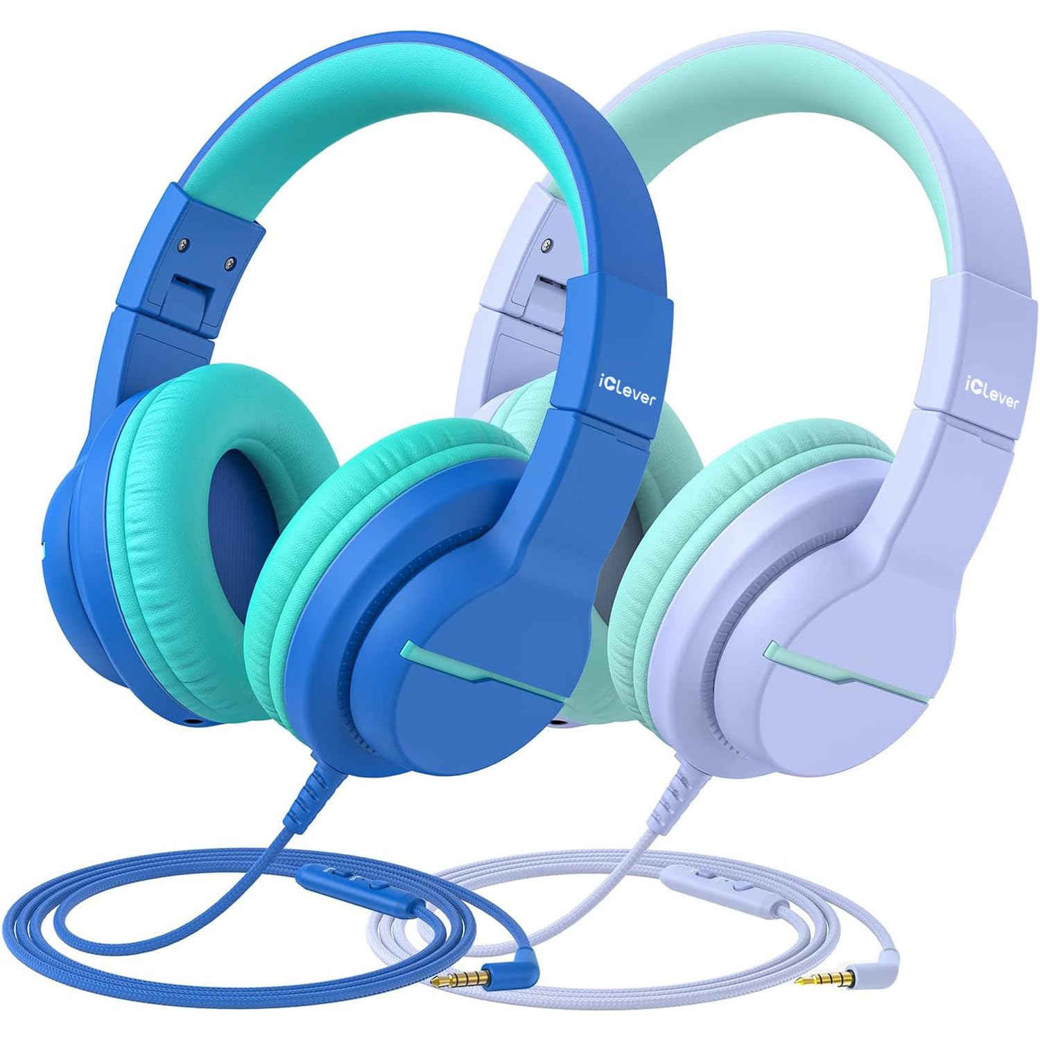 iClever Kids Headphones for School/Travel with Safe Volume 74/85dBA, HS19 Stereo Sound Over-Ear Headphones for Kids with Mic FunShare, Foldable 3.5mm Wired for iPad/Computer, 2 Pack Image iClever Kids Headphones for School/Travel with Safe Volume 74/85dBA, HS19 Stereo Sound Over-Ear Headphones for Kids with Mic FunShare, Foldable 3.5mm Wired for iPad/Computer, 2 Pack Image