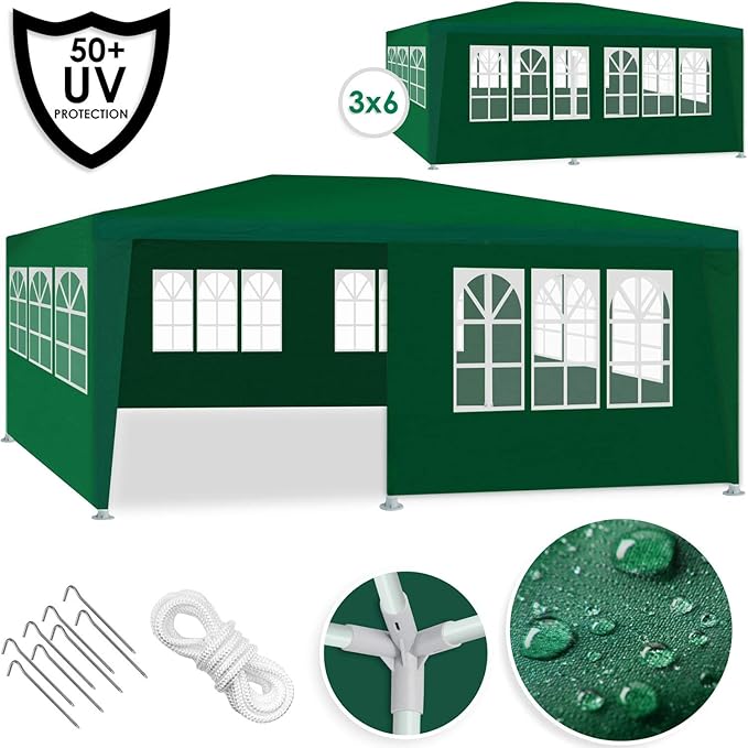 Kesser® Festzelt 3x6m | Pavillon | mit 6 aufrollbare Seitenwände | Gartenzelt | Partyzelt | wasserabweisend wasserdicht | UV-