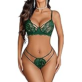 Avidlove Lingerie Sets for Women Sexy Lace Bra and Panty Set Wireless 2 Piece Lingerie Outfit(Green,M)