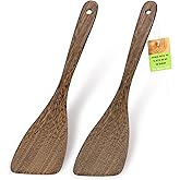 Ecavria 2PCS Wooden Spatula, 12.8IN Wooden Flat Frying Spatulas, Long Handle Wood Turner for Non-Stick Cookware, Natural Wood Cooking Utensils, Healthy, Sturdy & Heat-Resistant