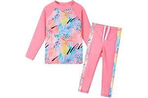 BAOHULU Girls Two Piece Swimsuit Long Sleeve Floral Bathing Suit UPF 50+ Summer Beach Swimwear