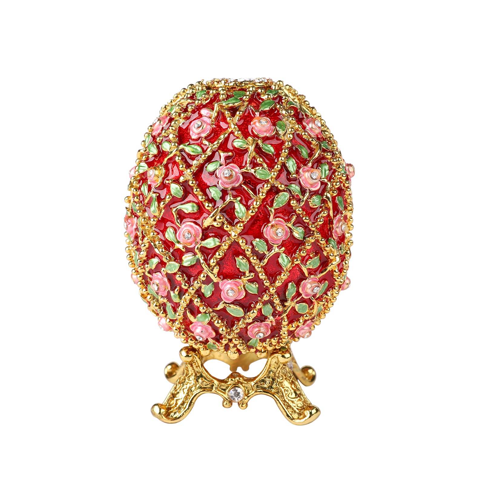 QIFU Vintage Red Easter Egg Style Enamel Trinket Box Hinged, Unique Gift for Family