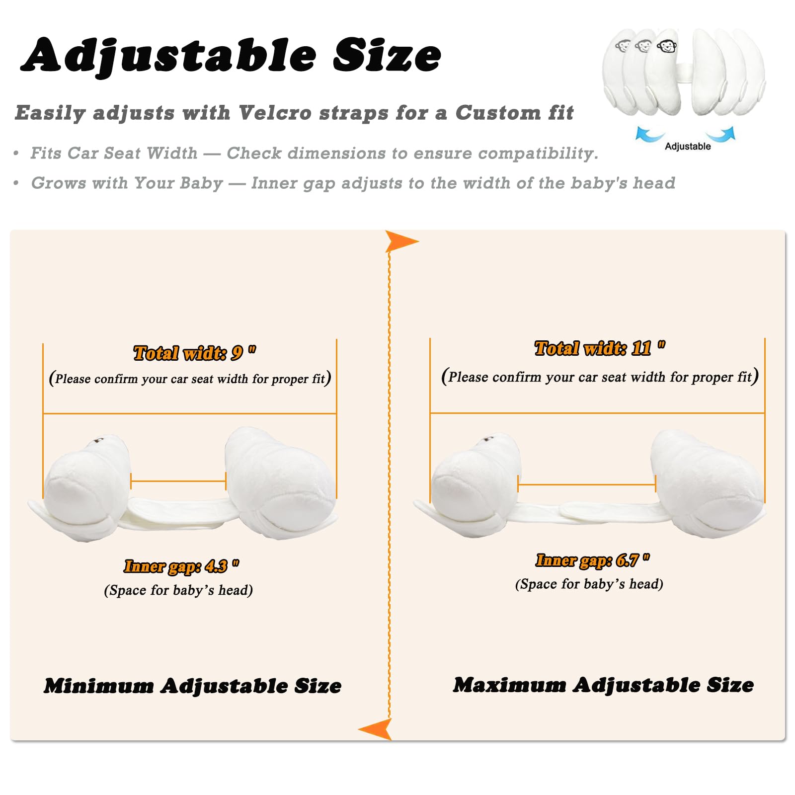 Adjustable Travel Pillow for Infant, Portable Head Support for Car Seats for Newborn, Head Support Pillow for Baby, Headrest Pillows for Cars, Rest Baby's Head Comfortably