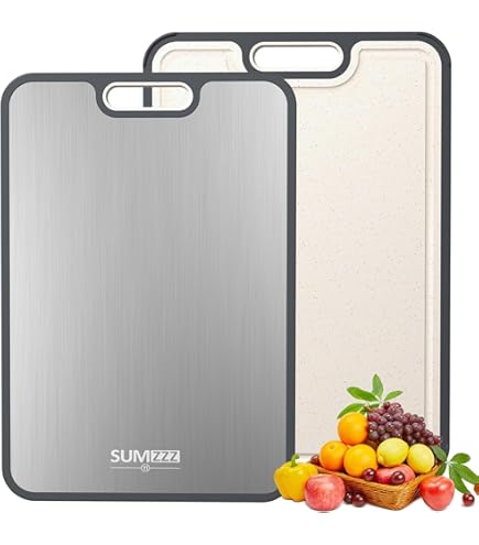 Planche à découper double face en acier inoxydable de qualité alimentaire et paille de blé PP, maille résistante aux rayures et rainures pour jus, planche à découper de cuisine pour viande, fruits