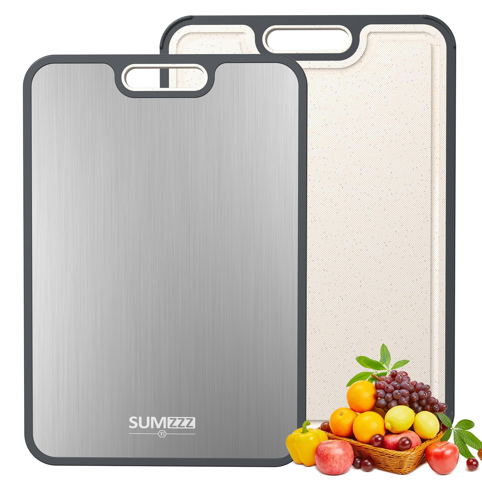 Photo 1 of Titanium Cutting Board for Kitchen Double Sided Food Grade Pure Titanium and Wheat Straw PP Dishwasher Safe Easy to Clean Large Size 15”×10”